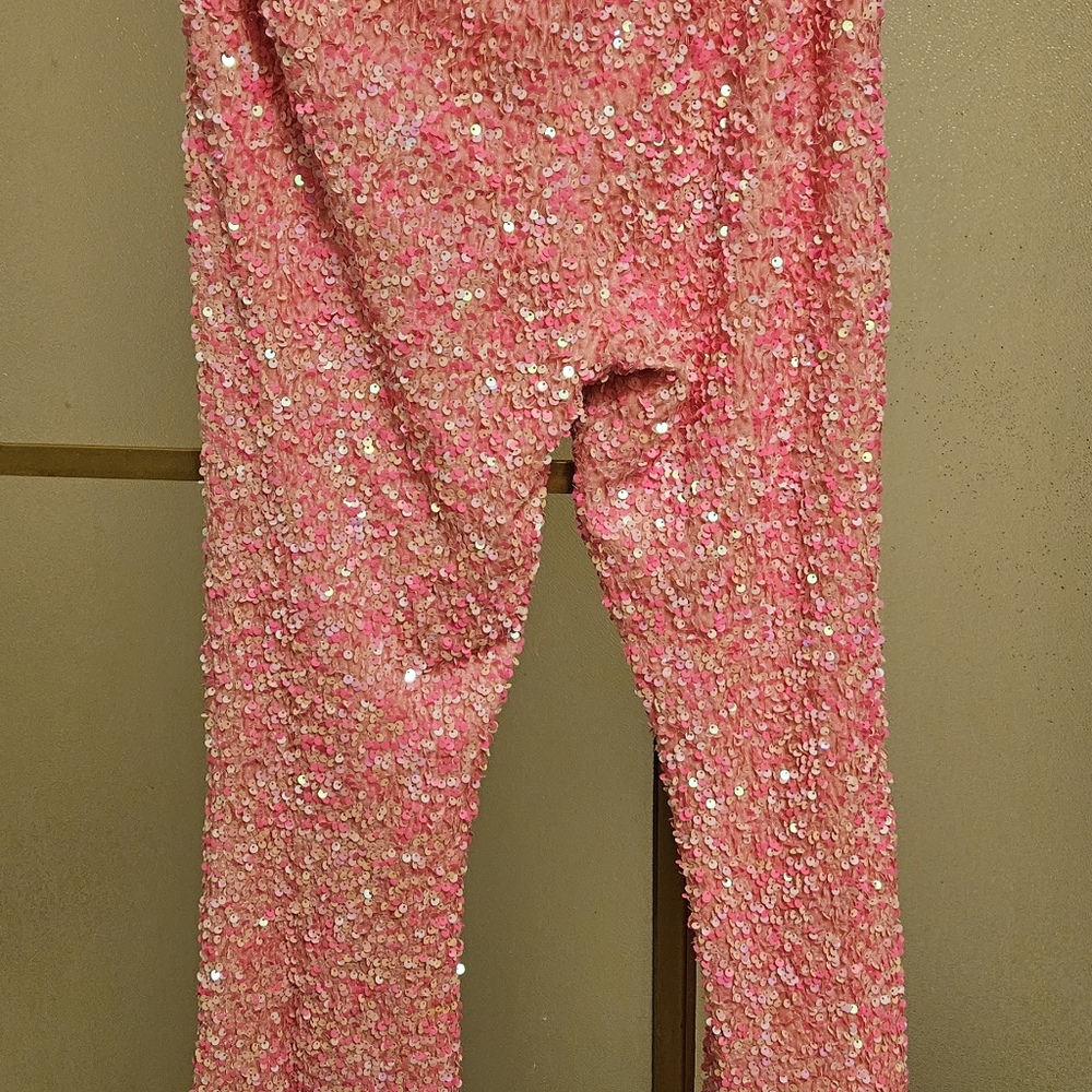 Pink Sequin Flared Pants 12 Nasty Gal COACHELLA FESTIVAL Costume - Picture 2 of 4